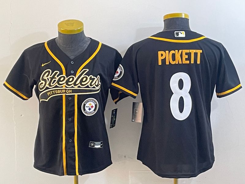 Youth Pittsburgh Steelers #8 Pickett Black Joint Name 2024 Nike Limited NFL Jersey style 3->youth nfl jersey->Youth Jersey